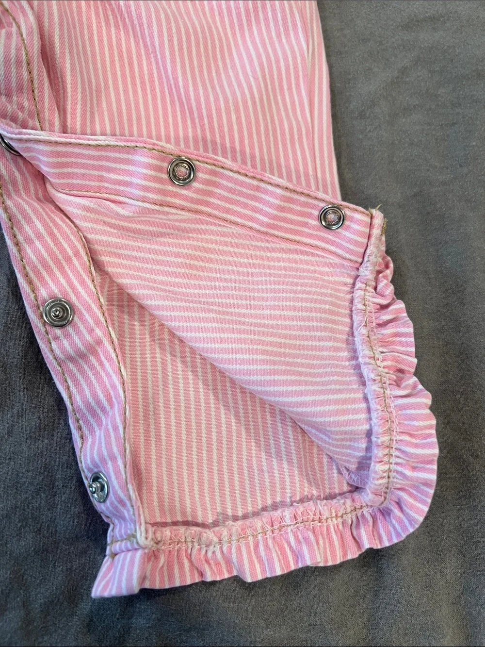 Vintage OshKosh B'gosh Pink Striped Butterfly Embroidered Overalls